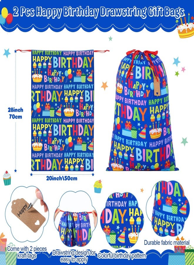 Pickmesh 2 Pcs Extra Large Birthday Gift Bag, Polyester Canvas, 20 x 28 Inch, Jumbo Baby Shower Bags with Tags, Reusable, Colorful Wrapping Pouch for Baby Shower Supply Decor(Dark Blue, Birthday) - Image 2